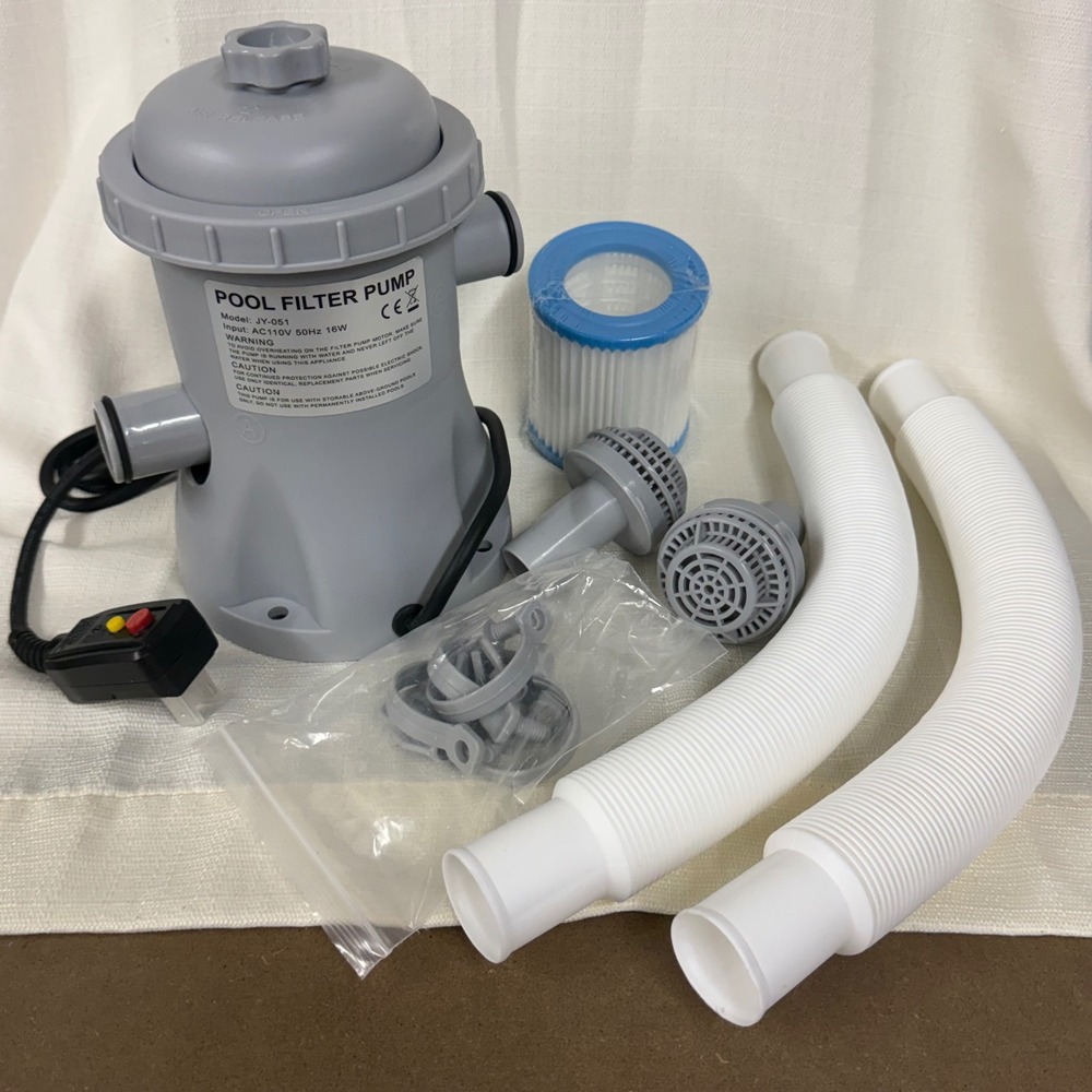 Above Ground Pool Filter Pump JY-051 110V 16W with Hoses and Filter Kit Gray